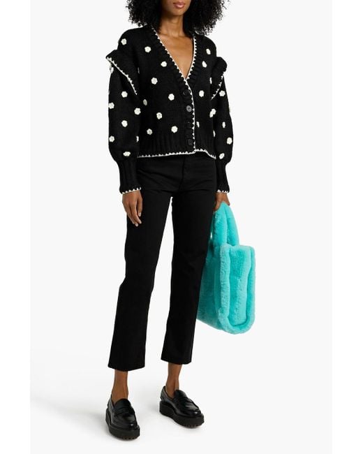 Farm Rio Black Cardigan aus rippstrick mit floralen applikationen