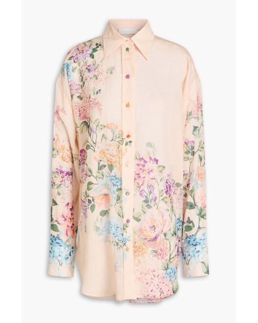 Zimmermann Orange Floral-Print Ramie-Gauze Shirt