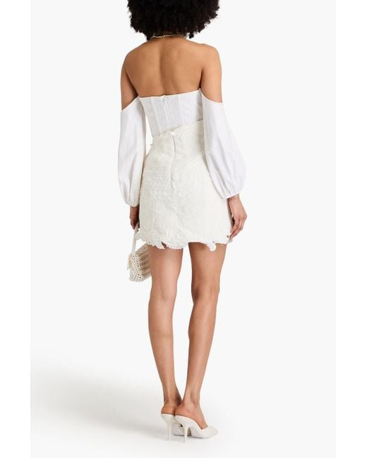 Zimmermann White Embellished Floral-appliquéd Cotton And Linen-blend Mini Skirt