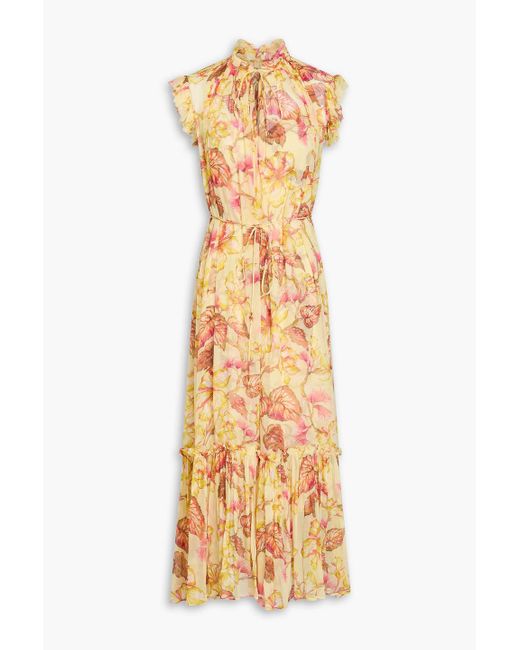Zimmermann Metallic Ruffled Floral-print Crepon Midi Dress