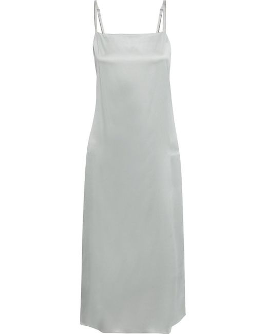Brunello Cucinelli Gray Bead-embellished Silk-blend Satin Midi Slip Dress