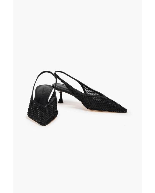 STUDIO AMELIA Black Diamante 50 Crystal-Embellished Mesh Slingback Pumps
