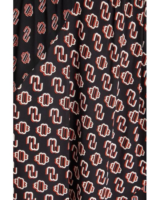 Maje Black Asymmetric Logo-Print Voile Midi Skirt