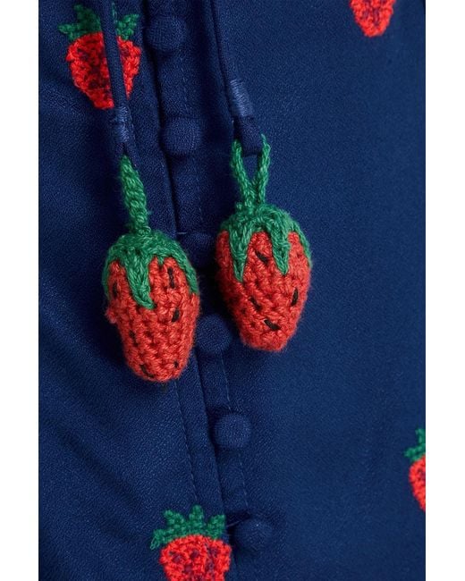 Farm Rio Blue Embroidered Crepe Midi Dress