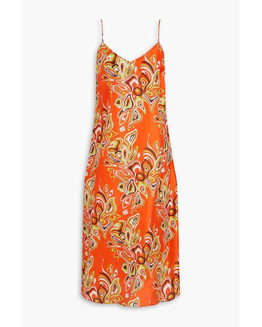 Emilio Pucci Orange Printed Silk Crepe De Chine Midi Slip Dress