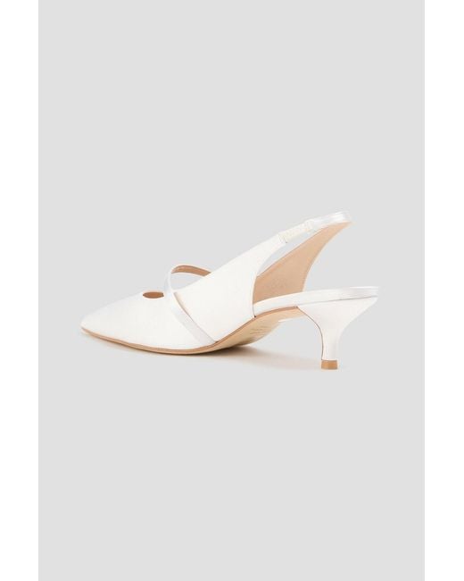 Stuart Weitzman White Aura 50 Crystal-Embellished Satin Slingback Mary Jane Pumps