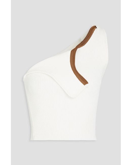 Jacquemus White Aceno One-shoulder Ribbed-knit Top