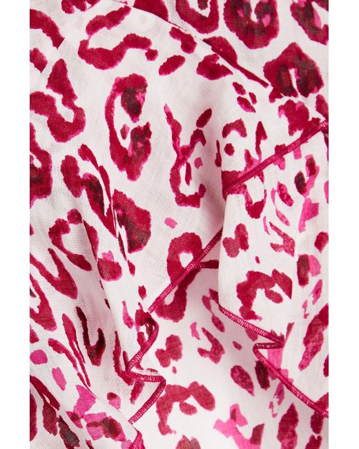 IRO Red Ruffled Leopard-print Ramie Mini Dress