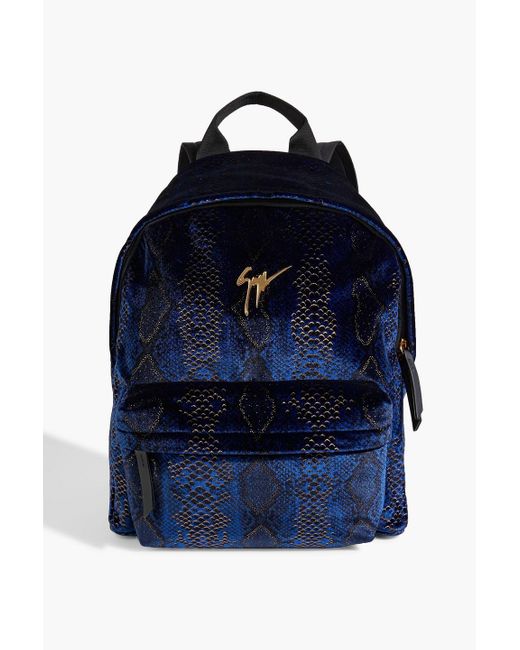 Giuseppe Zanotti Blue Metallic Snake-print Velvet Backpack
