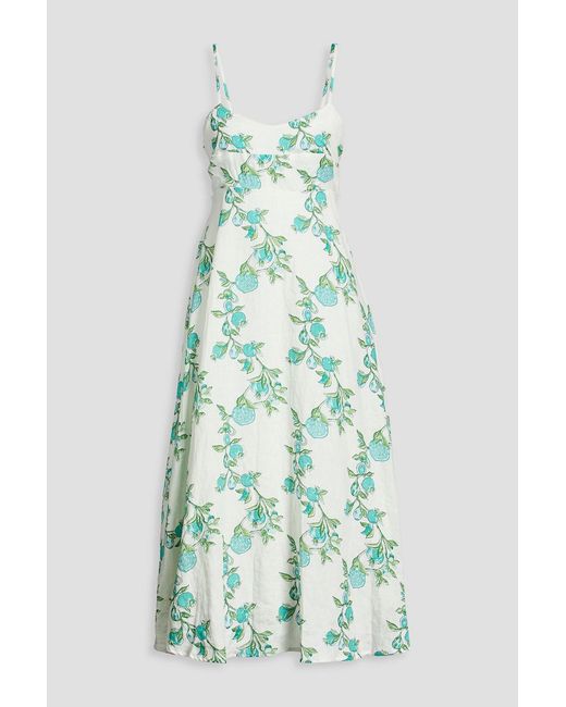 HANNAH Blue Elena Cutout Floral-print Linen Midi Dress