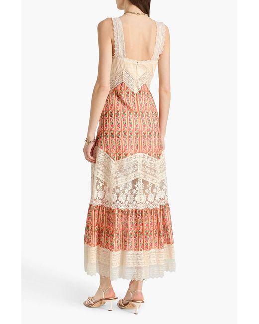 Saloni Pink Phoebe Lace-Paneled Floral-Print Cotton And Silk-Blend Maxi Dress