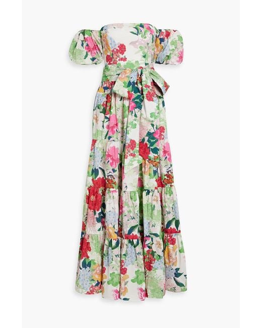 Cara Cara White Wethersfield Off-the-shoulder Floral-print Cotton-poplin Maxi Dress