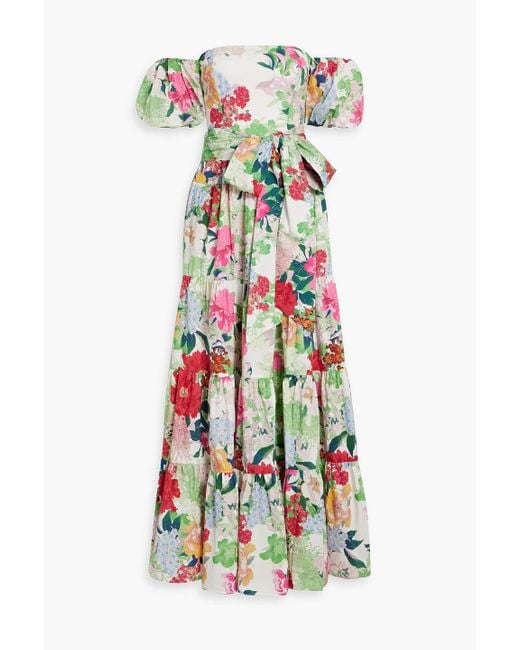 Cara Cara White Wethersfield Off-the-shoulder Floral-print Cotton-poplin Maxi Dress