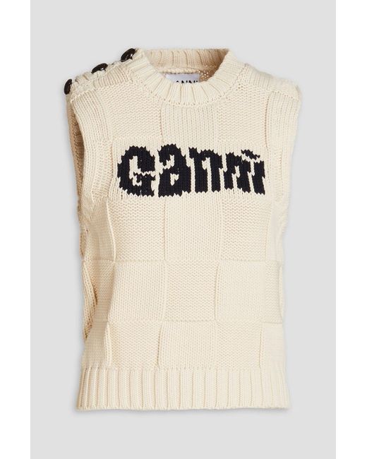 Ganni Natural Jacquard-knit Cotton-blend Vest