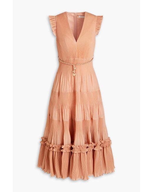 Zimmermann Dancer Belted Plissé Organza Midi Dress in Pink Lyst UK