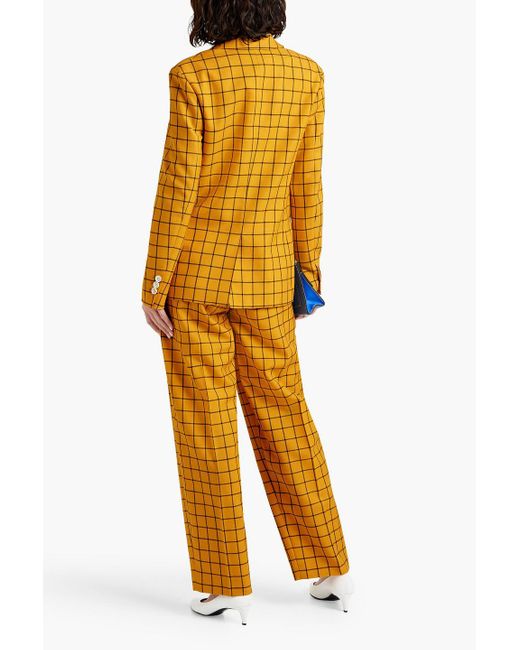 Marni Yellow Checked Wool-jacquard Tapered Pants