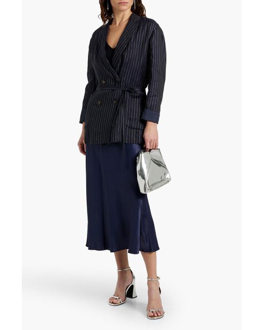 Brunello Cucinelli Blue Blazer aus einer baumwollmischung in metallic-optik mit nadelstreifen