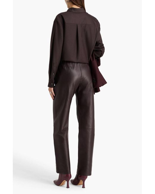 Theory Brown Leather Straight-leg Pants