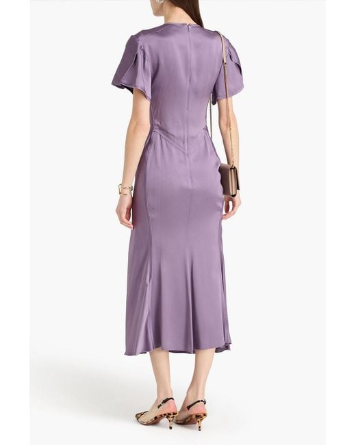 victoria beckham ruched satin midi dress women Victoria Beckham