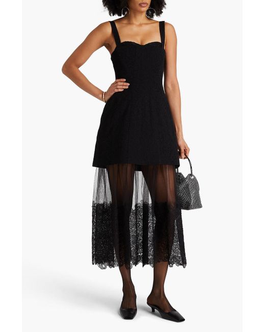 Jonathan Simkhai Black Callan Layered Embroidered Tulle And Cloqué Midi Dress