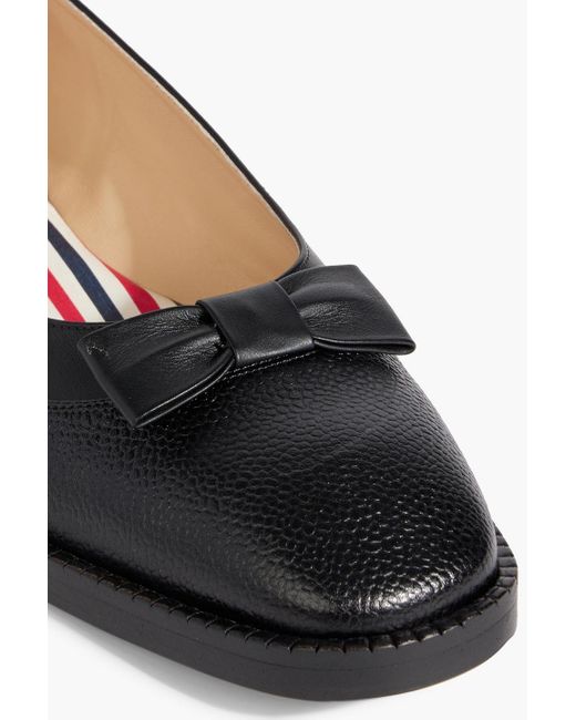 Thom Browne Black Bow-detailed Pebbled-leather Ballet Flats