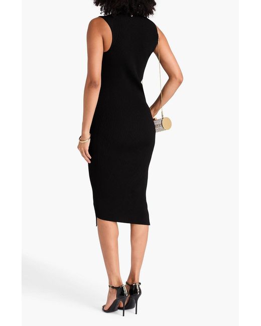 Versace Black Cutout Ribbed-Knit Midi Dress