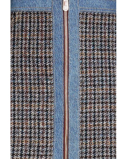 Sandro Blue Mary jane karierter minirock aus tweed mit denim-besatz
