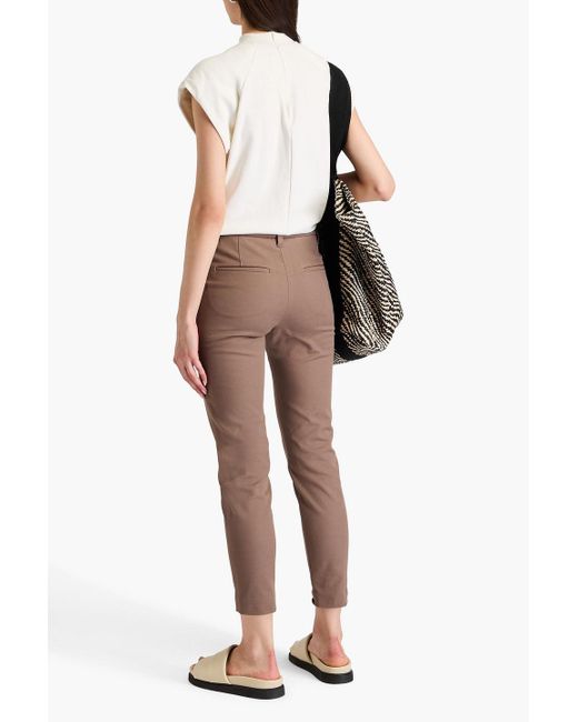 Brunello Cucinelli Brown Cotton-blend Gabardine Slim-leg Pants