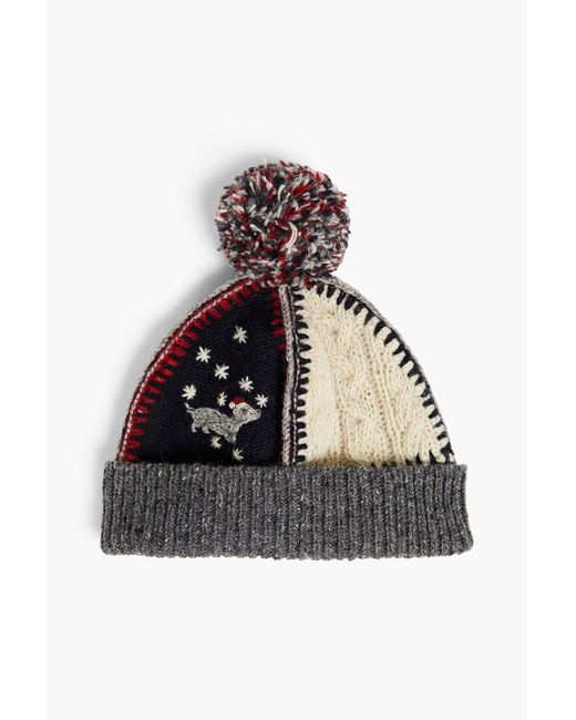 Thom Browne White Pompom-embellished Embroidered Wool And Mohair-blend Beanie