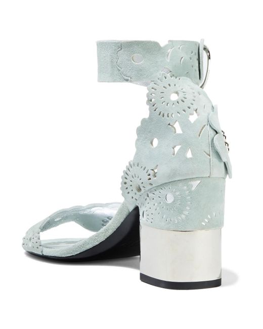 Roger Vivier White Podium floral-appliquéd laser-cut suede sandals