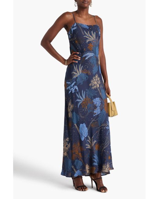 Farm Rio Blue Maxi FARM Rio Printed Twill Maxi Slip Dress in Blue | Lyst UK