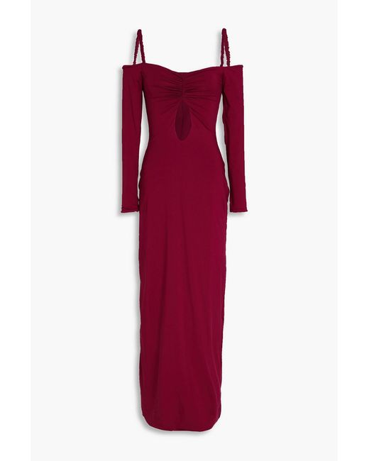 Maygel Coronel Red Calice Off-The-Shoulder Cutout Stretch-Jersey Maxi Dress