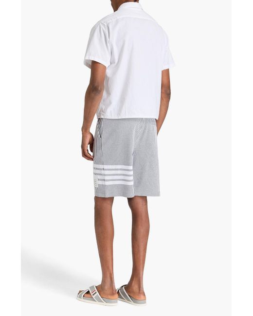 Thom Browne Gray Striped Ribbed French Cotton-Terry Drawstring Shorts for men