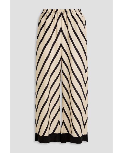 By Malene Birger White Mirabello Cropped Striped Cupro-blend Twill Wide-leg Pants
