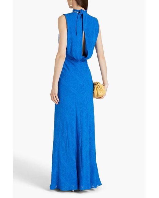 Saloni Blue Fleur Silk-jacquard Maxi Dress