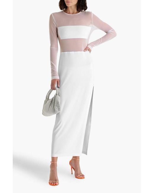 Norma Kamali White Dash Dash Mesh-Paneled Stretch-Knit Gown
