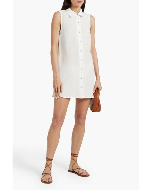 Onia White Linen And Lyocell-blend Mini Shirt Dress