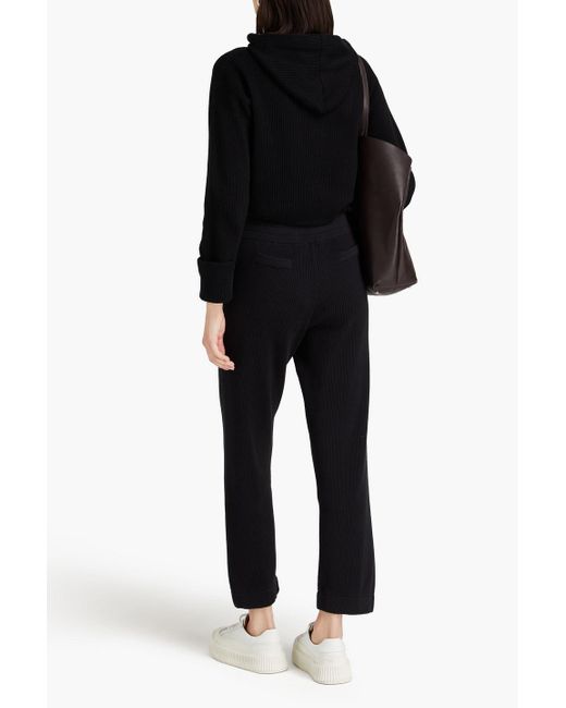 Brunello Cucinelli Black Cropped Ribbed Cotton Hoodie
