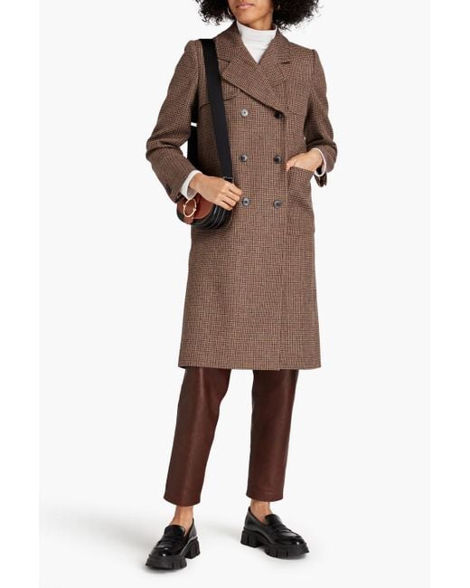 Sandro Brown Raquel Double-breasted Houndstooth Brushed-felt Coat