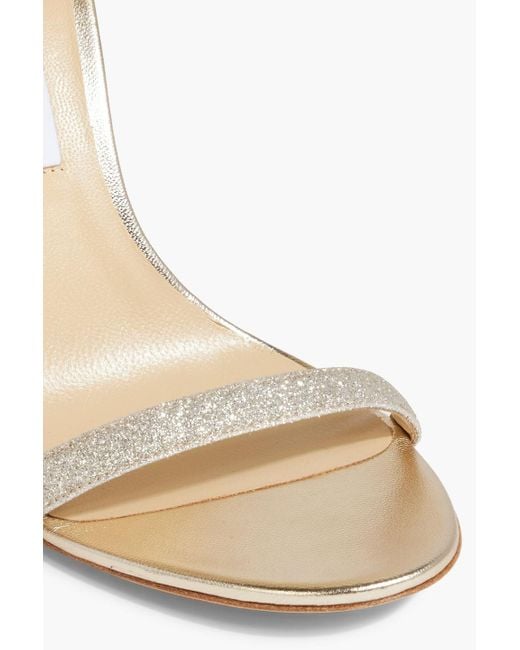 Jimmy Choo White Aveline 100 Bow-detailed Glittered Woven Sandals