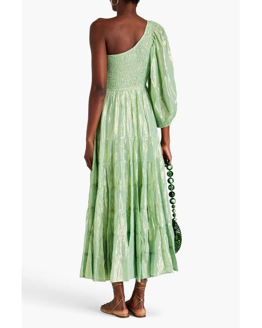 Sundress Green Joanna One-sleeve Metallic Gauze Maxi Dress