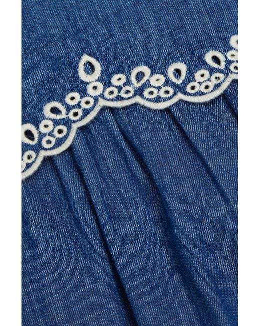Zimmermann Blue Broderie Anglaise-trimmed Denim Mini Dress