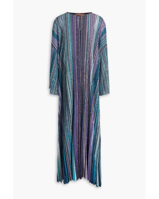 Missoni Blue Metallic Striped Ribbed-Knit Maxi Dress