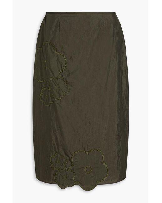 CECILIE BAHNSEN Green Allegra Embroidered Taffeta Skirt