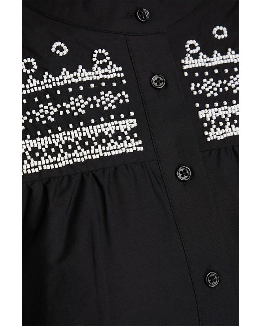Maje Black Bead-embellished Cotton-poplin Shirt