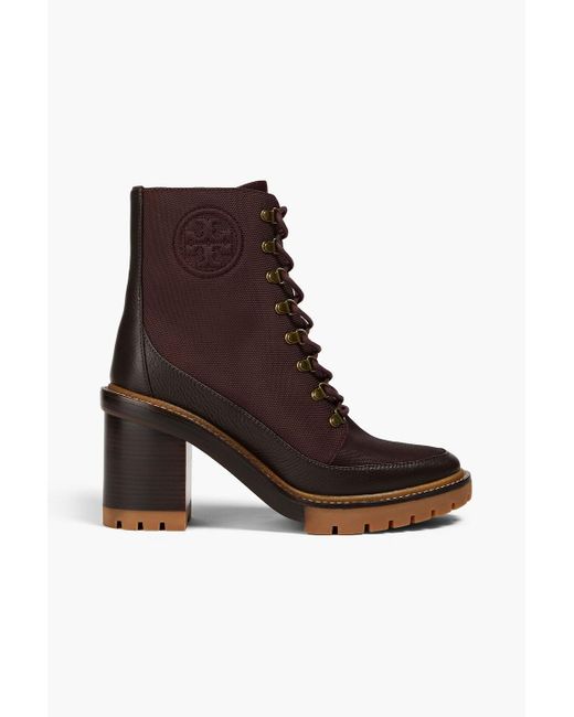 Tory Burch Brown Miller 95 Waxed Canvas And Pebbled-leather Ankle Boots