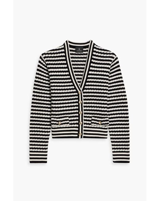 Anine Bing Black Gwen Striped Pointelle-Knit Merino Wool And Cashmere-Blend Cardigan