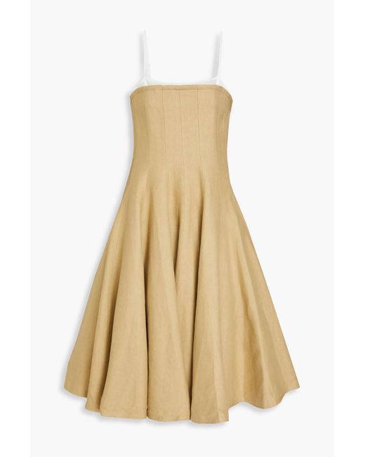 Jacquemus Natural Layered Tulle And Linen Midi Dress