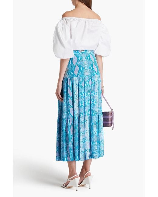Diane von Furstenberg Blue Austria Reversible Printed Stretch-mesh Midi Skirt