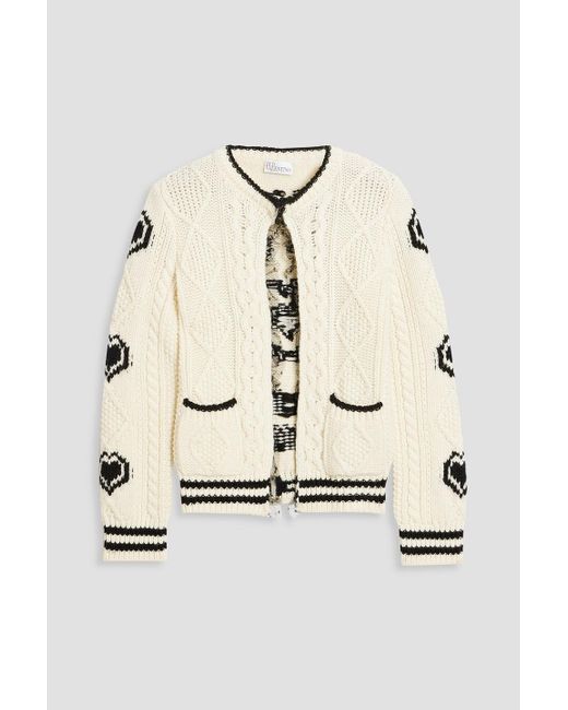 RED Valentino Natural Intarsia And Cable-knit Wool Cardigan